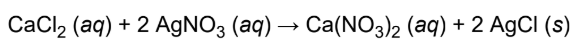 <p>elements from two different compounds swap places with each other to form two new compounds</p><p>ex. solutions of calcium chloride and silver nitrate are combined, insoluble silver chloride forms in a solution of calcium nitrate</p>