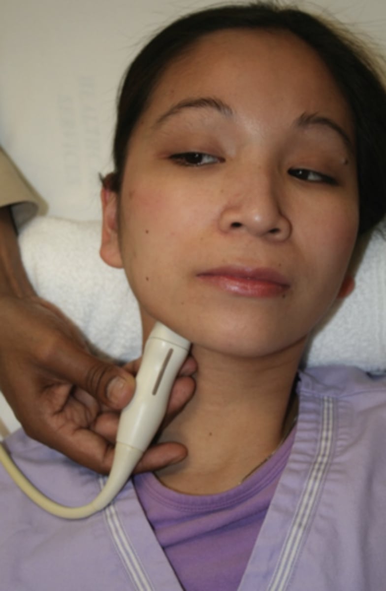 <p>Under jaw angled cephalad</p><p>*images ICA</p>