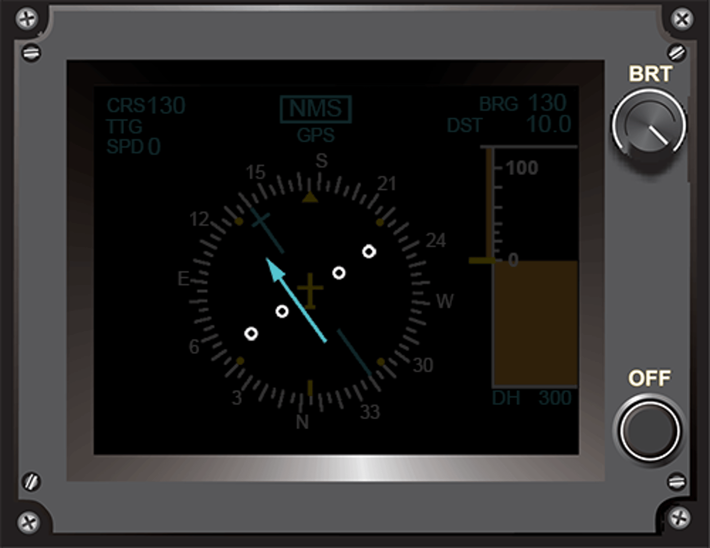 <p>This instrument indicates if the airplane is off source when tracking the radio station tuned with the NAV2 radio. It does not have a glide slope indicator.</p>