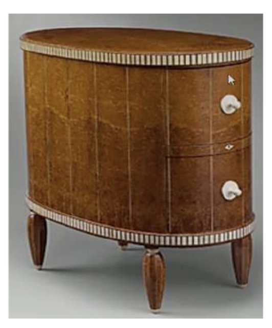 <ul><li><p><span style="color: unset">Materials: exotic wood veneers inlays of ivory</span></p></li><li><p><span style="color: unset">Decorative language- geometrical repetitive squares, parallel sequences = prosperity and abundance </span></p></li></ul><p></p>