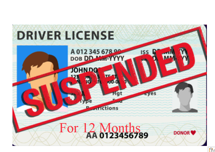 <p>The court will <strong>suspend your license for 12 months</strong>.</p>