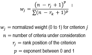 <ul><li><p>Like rank sum but you add an exponent</p></li><li><p>Exponent = 0 would be equal weight across everything</p></li><li><p>Exponent = 1 would be identical to rank sum</p></li></ul>