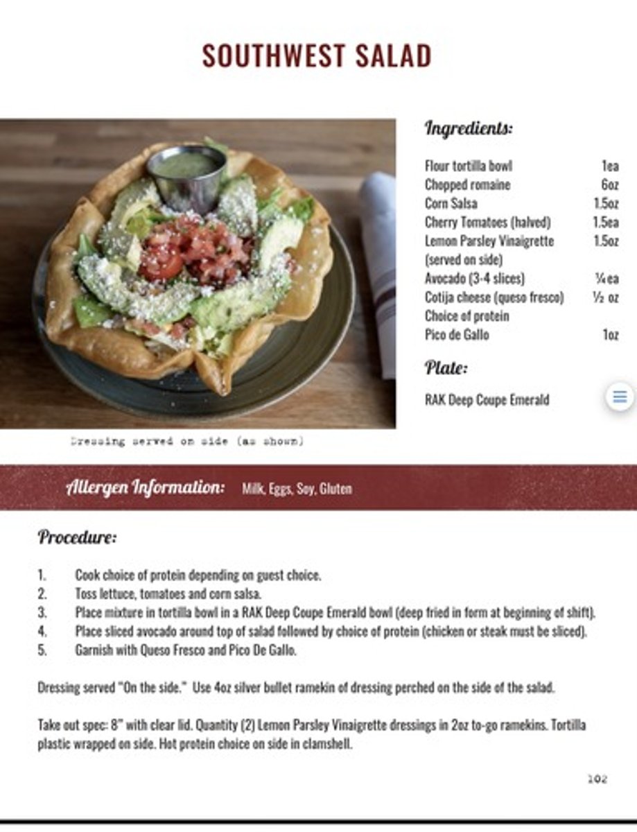<p>romaine/cherry tomato/corn salsa/avocado/Cotija/lemon parsley vinaigrette/tortilla bowl 13.95</p>