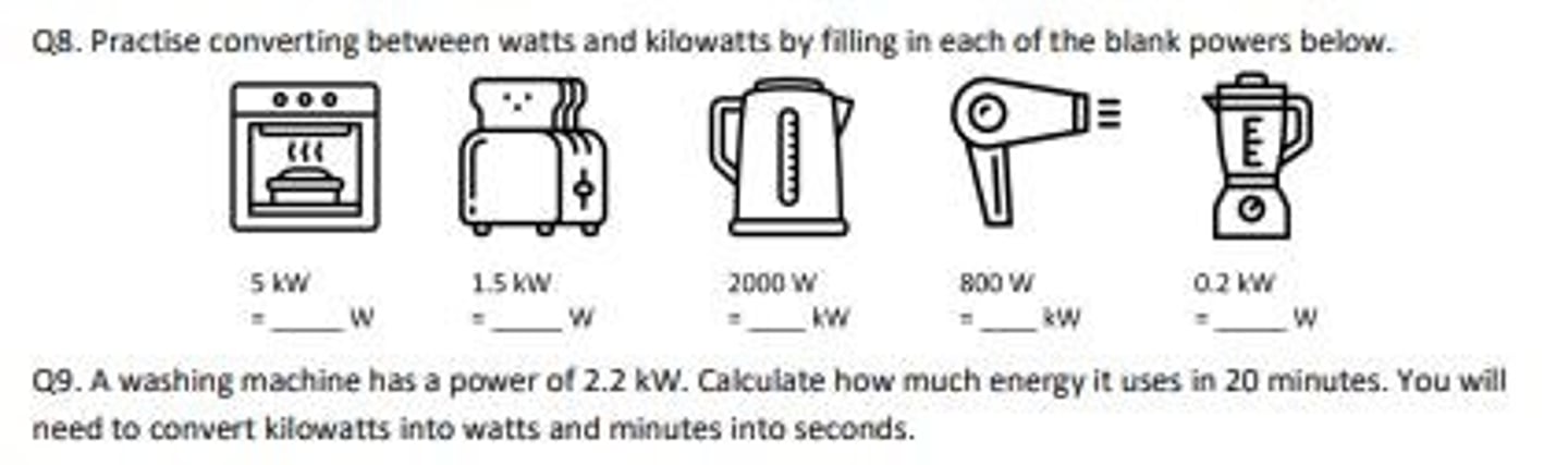 <p>There are 1000 watts in one kilowatt.</p>