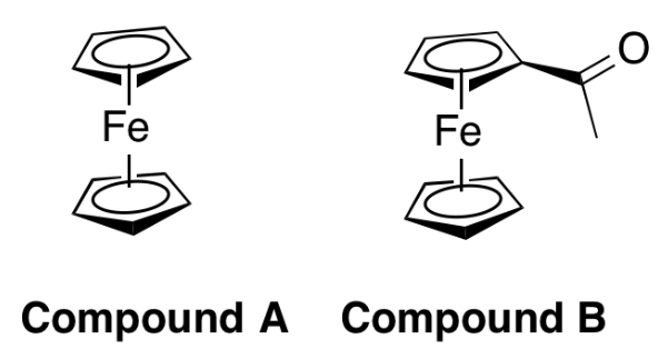 The **more non-polar** compounds elute **first** in silica gel chromatography. In the pair of compounds (see picture), which would be the **first** to **elute** from a silica gel column?