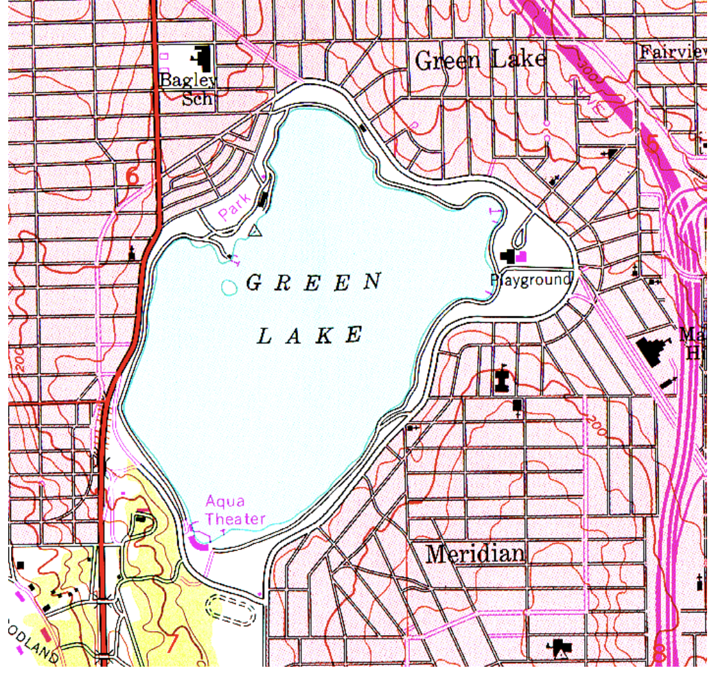 <p>What is the approximate elevation of Green Lake?</p>