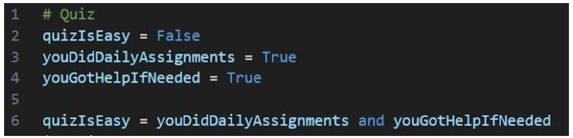 <p><span>What is the value quizIsEasy in line 6?</span></p>