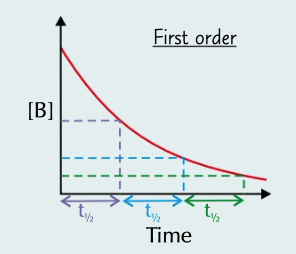 <p>half life of a first order reaction where rate is proportional</p>