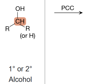 <p>What is the product of the reaction between a primary or secondary alcohol and PCC?</p>