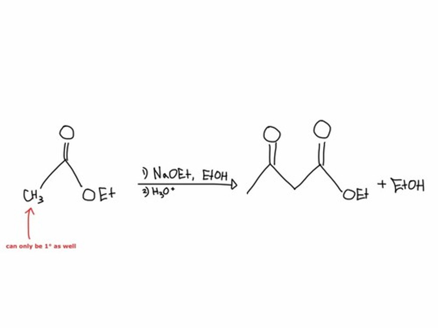 <p>enolate ion of one ester acts as nucleophile attacking another ester</p>