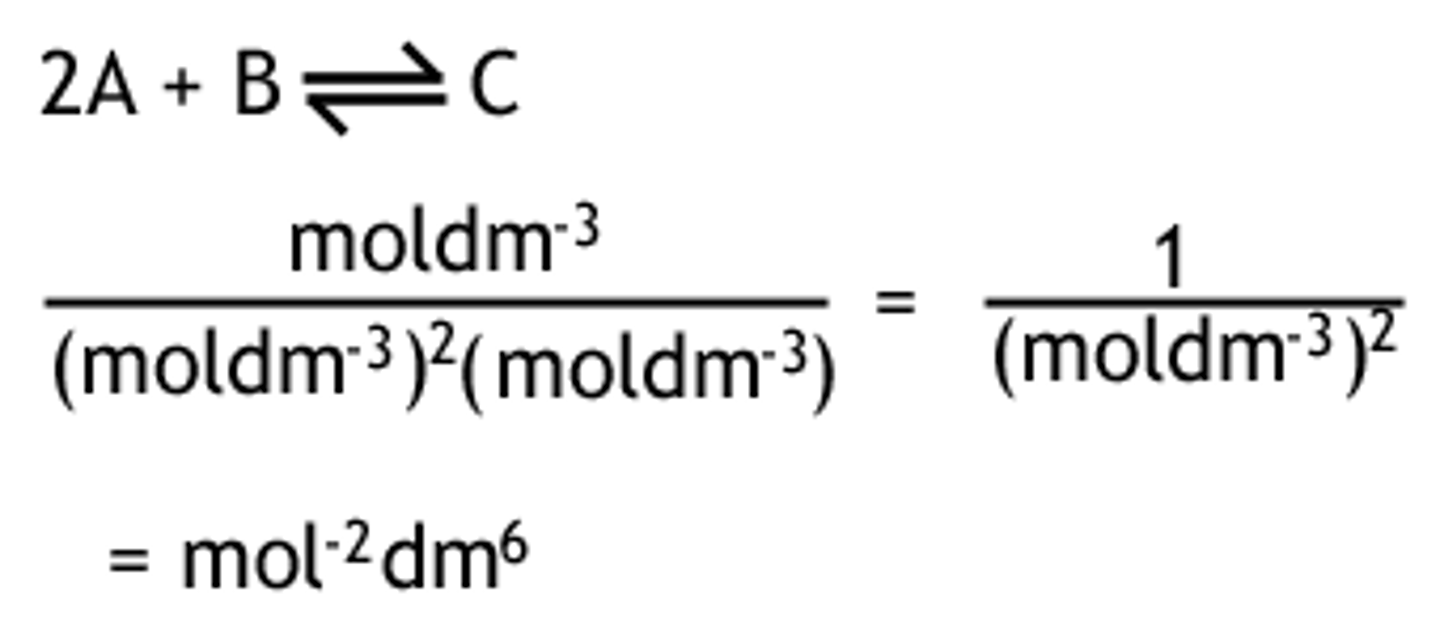 <p>products / reactacts</p><p>* same for Kp, except use atm instead of mol dm-3</p>