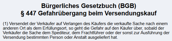<p>§ 447 Abs. 1 BGB</p>
