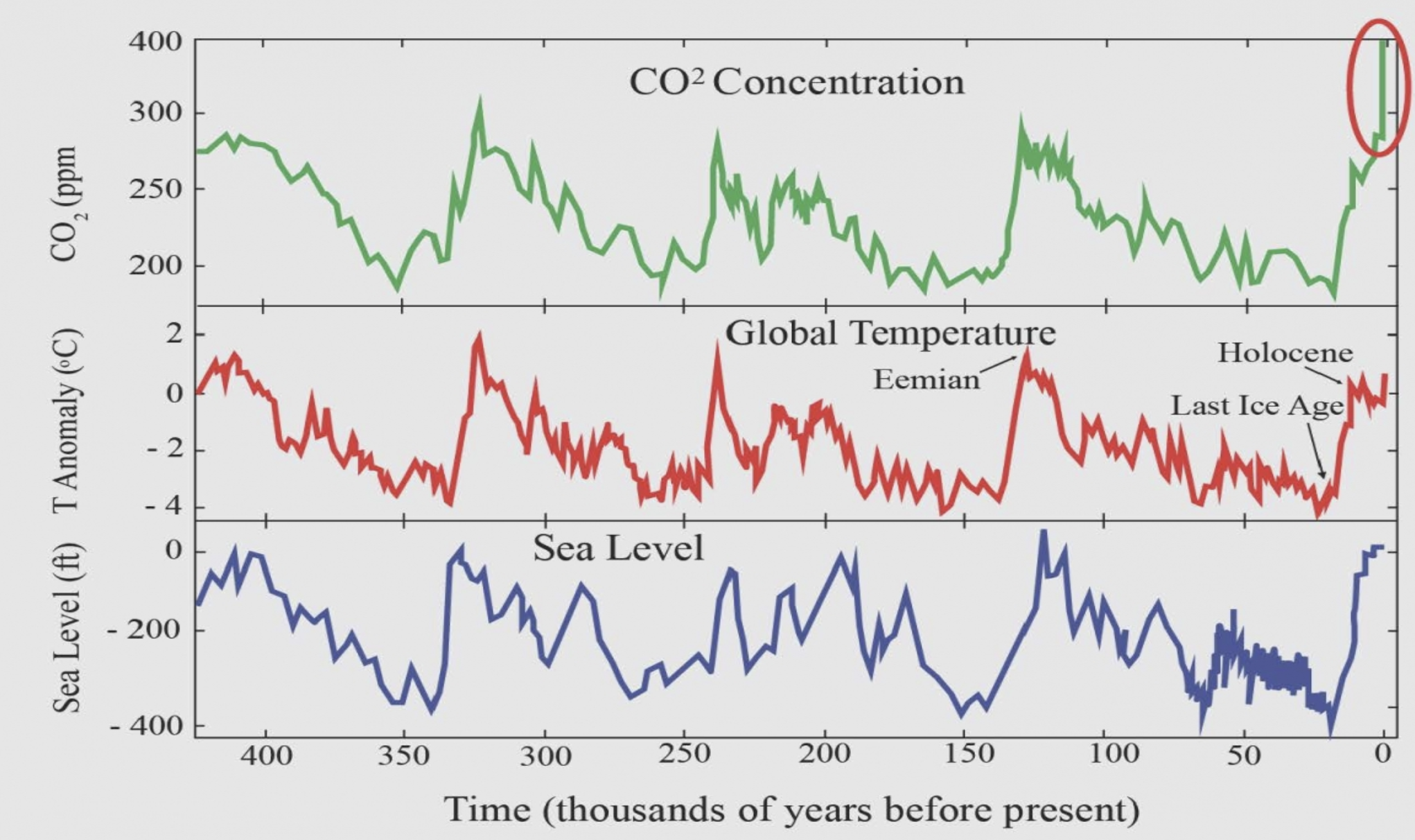 <ul><li><p><span>CO<sub>2 </sub>&nbsp;levels rise, so do temperature and sea levels</span></p></li><li><p><span>&nbsp;CO<sub>2&nbsp; </sub>levels have risen far faster in the last 200+ years that at any other point in Earth’s geological history</span></p></li><li><p><span>At the time of the industrial revolution,CO2 concentration was ~288 ppm. This means that since the Industrial Revolution, CO 2 levels have risen by ~48%.</span></p></li></ul>