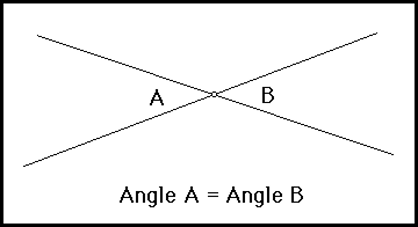 <p>A pair of opposite congruent angles formed by intersecting lines</p>