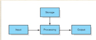 <p>input, storage, processing, output</p>