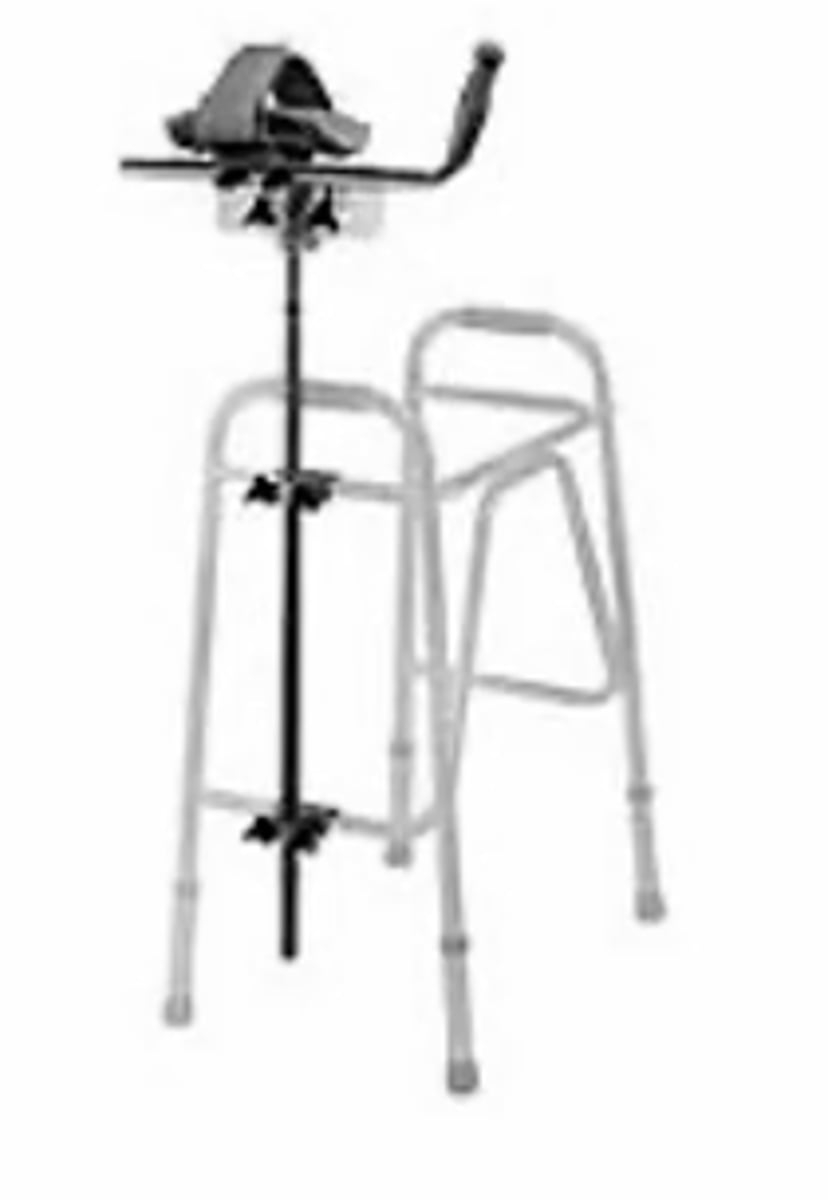<p>- adjust walker to proper height of patient first</p><p>- look for 90 degree elbow flexion with shoulder relaxed</p><p>- neutral position on handles or slightly pronated</p>