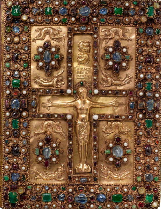 <p><span style="color: rgb(255, 255, 255);"><span>Lindau Gospels, front cover,</span></span><span style="color: rgb(255, 255, 255);"><br></span><span style="color: rgb(255, 255, 255);"><span>Carolingian period, Saint Gall,</span></span><span style="color: rgb(255, 255, 255);"><br></span><span style="color: rgb(255, 255, 255);"><span>Switzerland, ca. 870, gold, silver,</span></span><span style="color: rgb(255, 255, 255);"><br></span><span style="color: rgb(255, 255, 255);"><span>precious stones, and pearls</span></span></p>