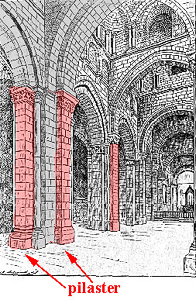 <p>A shallow pier or rectangular column projecting only slightly from a wall and, in classical architecture, conforming with one of the orders</p>
