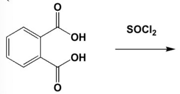 <p>1 Mol of benzene-1,2-dicarboxylic acid reacts with 1 Mol of thionyl chloride. Which product is formed? (HINT: 2 Mols of HCl and 1 Mol of SO2 are released)</p>