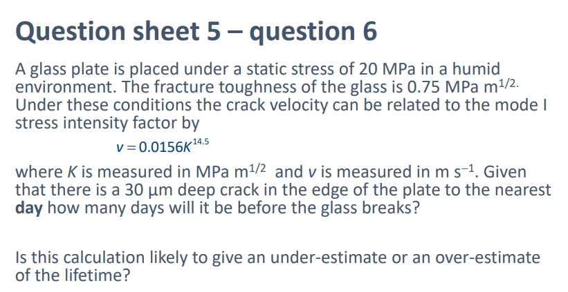 <p>Estimate the <strong>time to failure (in days)</strong>.<br>Then state whether this estimate is likely to be an over- or under-estimate.</p>