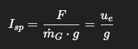 <p>Specific impulse (Iₛₚ) tells how efficiently a rocket uses fuel. It’s the thrust per unit mass flow per gravity. Higher Iₛₚ means better fuel efficiency.</p>