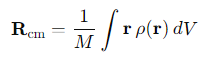 <p>M= the total mass</p><p>ρ(r)= the density</p><p>dV= the volume element.</p>