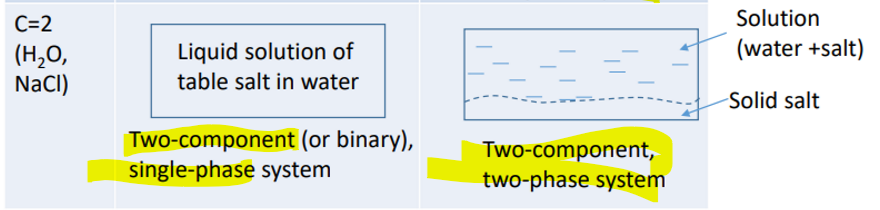 Single:  liquid solution of table salt in water
Two:  water and salt solution + solid salt