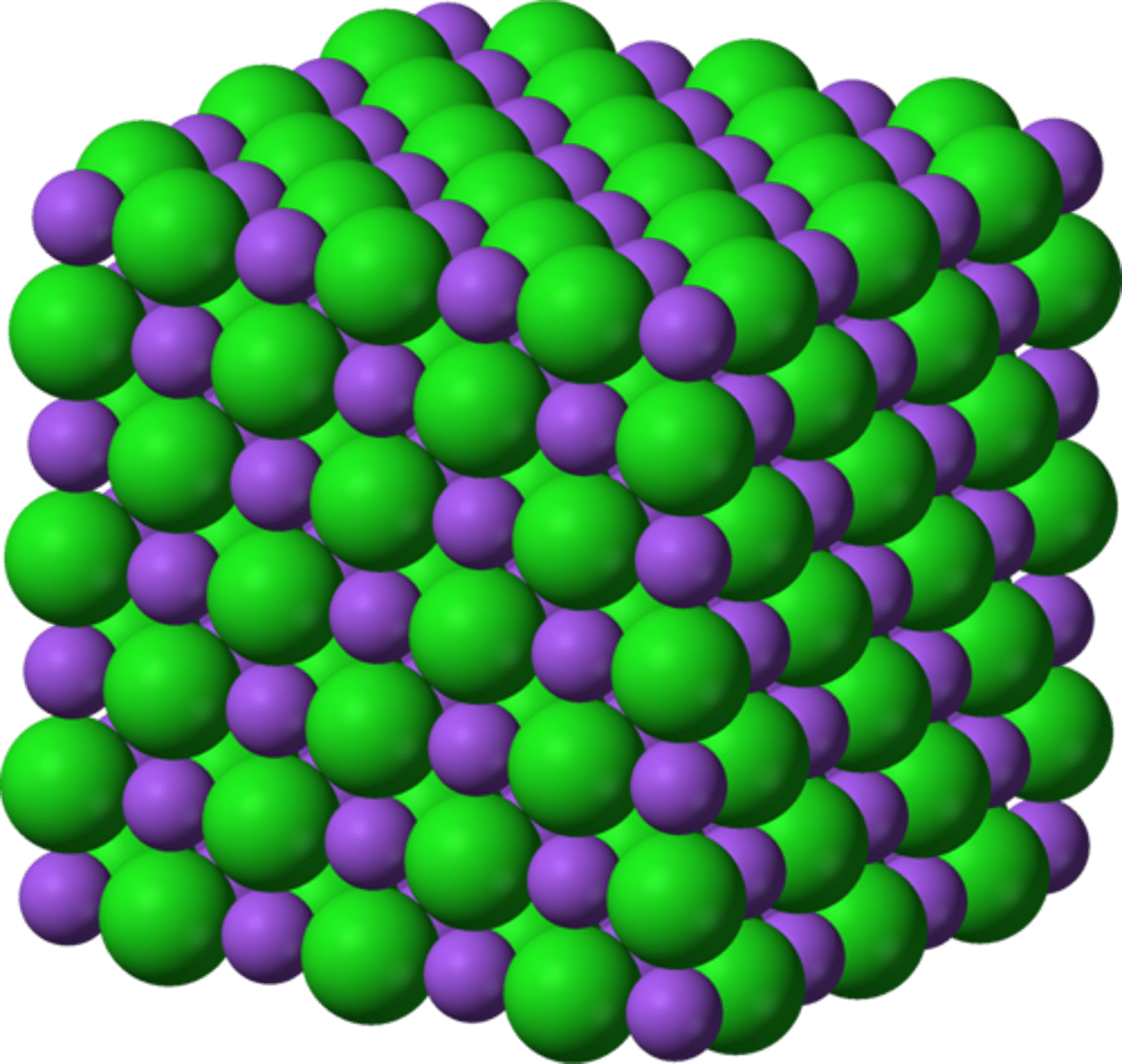 <p>A huge, 3D, regular structure of oppositely charged ions, held together by electrostatic forces.</p>