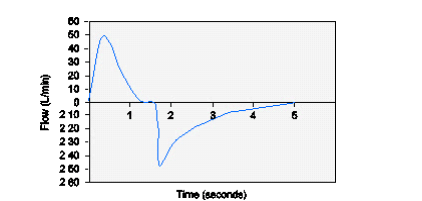 <p>A male patient (74-kg IBW) is being ventilated with PC-CMV, f = 12/min, PIP = 20 cm H2O, TI = 1.5 seconds; the resulting flow-time scalar is shown below. The patient's measured VT is 435 mL. ABG results on these settings are: pH 7.32, PaCO2 54 mm Hg, HCO3 25 mEq/L. The most appropriate action to take is which of the following?</p>