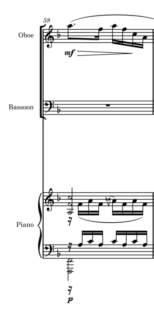 What scale does the B natural acciaccatura in bar 58 suggest?