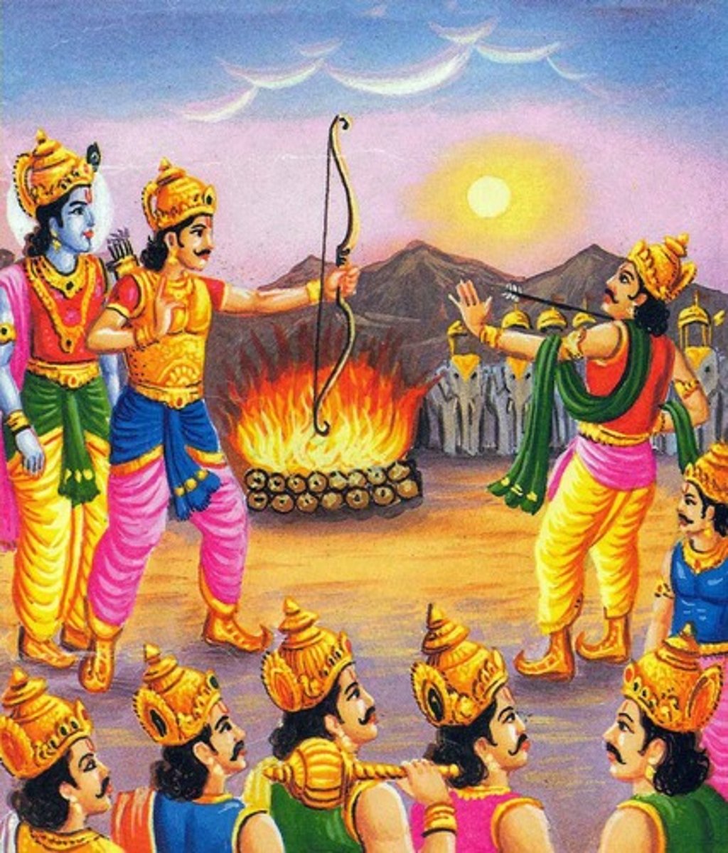 <p>The most important work of Indian sacred literature, a dialogue between the great warrior Arjuna and the god Krishna on duty and the fate of the spirit.</p><p>Means the "song of god"</p><p>Classical</p><p>First sight of the word YOGA &amp; ASANA and the paths of yoga</p><p>ACTION</p>