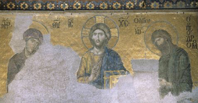 <p><span style="color: purple;"><span>Deësis, Hagia Sophia, mosaic in the south gallery, Constantinople (Istanbul, Turkey), c. 1261.</span></span></p><p></p>