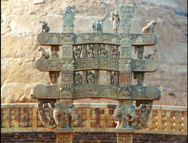 <p><span><strong>Maurya Dynasty, </strong><em>Torana from the Great Stupa at Sanchi</em><strong>, India, c. 300 BCE-100 CE</strong></span></p>