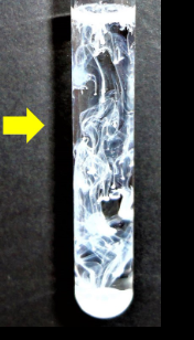 <p>Turns into white cloudy streak in presence of salt</p>