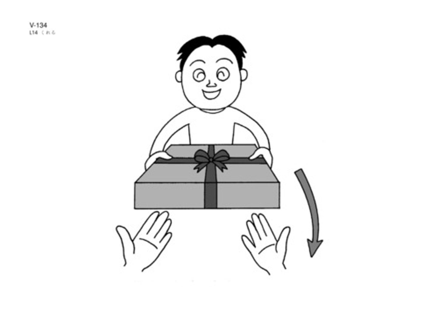 <p>to give (me) (person に thing を)</p>