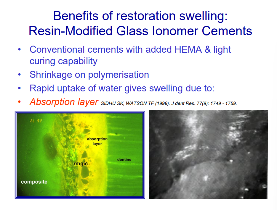 <p>compensates for the resin shrinking by the resin itself swelling in water&nbsp;</p><p>this forms a seal at the adhesion interface&nbsp;</p>