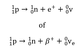 <ul><li><p>uitzending e<sup>+</sup> ( = positron → omgekeerde van een elektron)</p></li><li><p>kern heeft te weinig neutronen voor stabiliteit</p></li><li><p>transmutatieregel van Soddy:</p></li></ul><p></p>