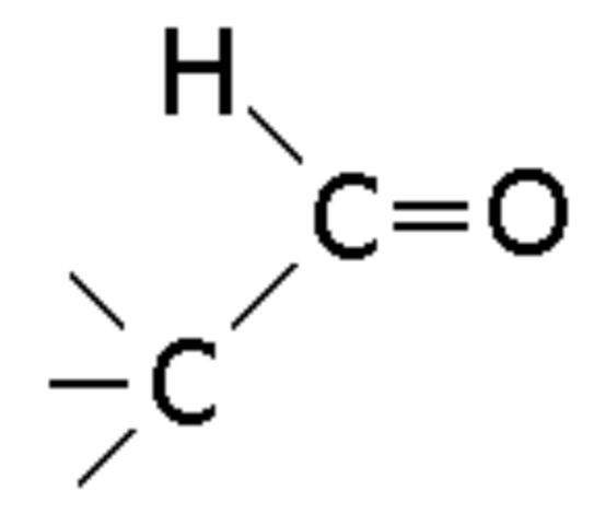 <p>Compound with a carbonyl group at the end of the chain, ending in -al (e.g., Ethanal)</p>