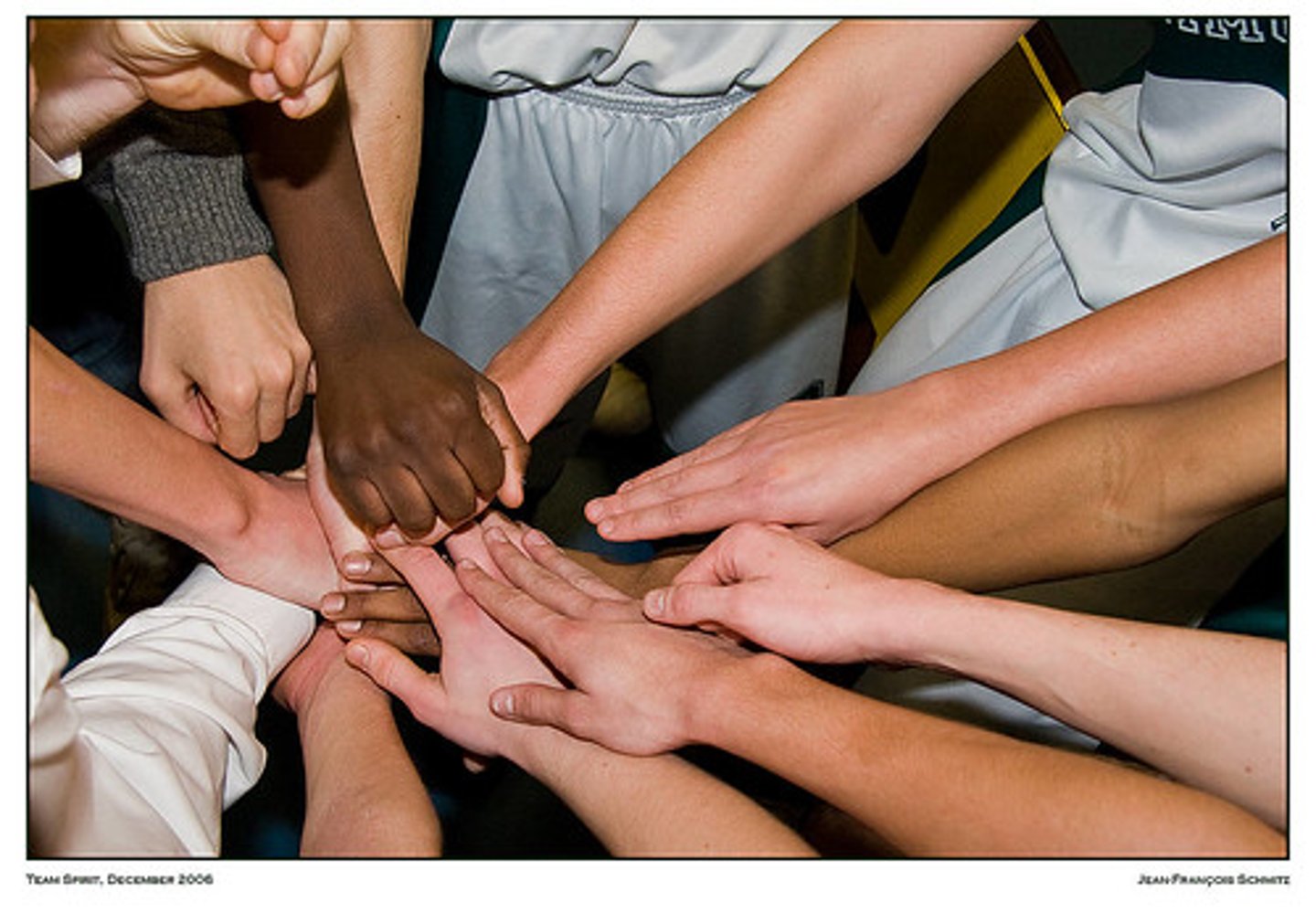 <p>to work in a group (team)</p>