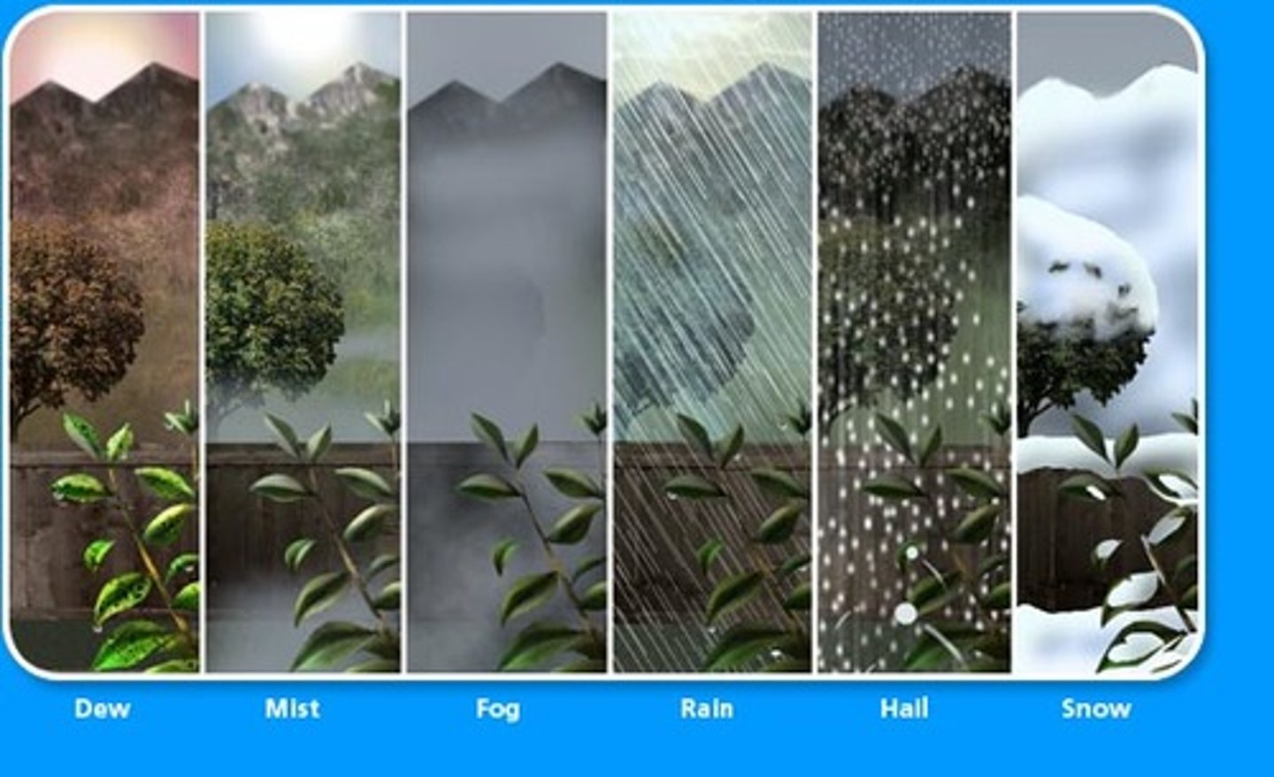<p>when any form of water (rain or snow or hail or sleet or mist) falls to Earth</p>