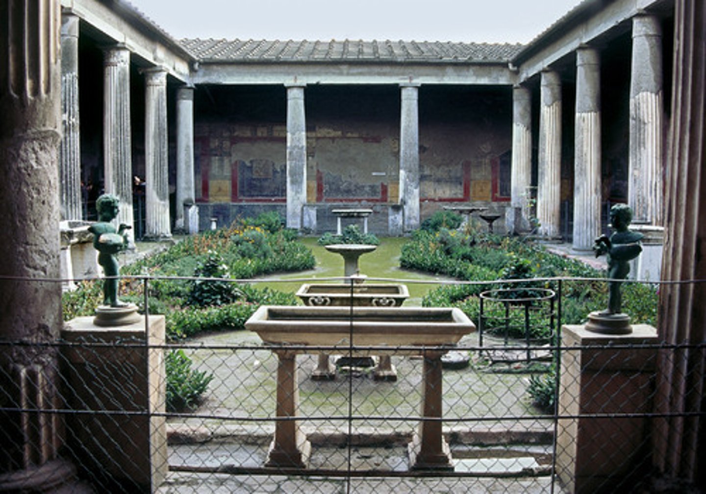 <p>In Greek architecture, a surrounding colonnade. A peristyle building is surrounded on the exterior by a colonnade. Also: a peristyle court is an open colonnaded courtyard, often having a pool and garden.</p>