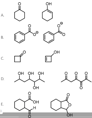 <p><span>Which pair of structures represents tautomers?</span></p>