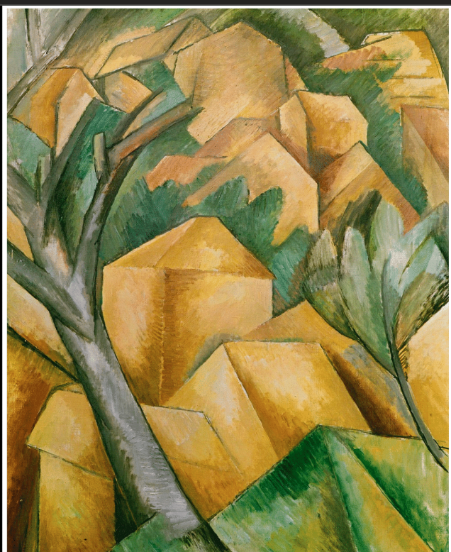 <p>This early Cubist landscape reduces houses into geometric shapes and flattens space.</p>