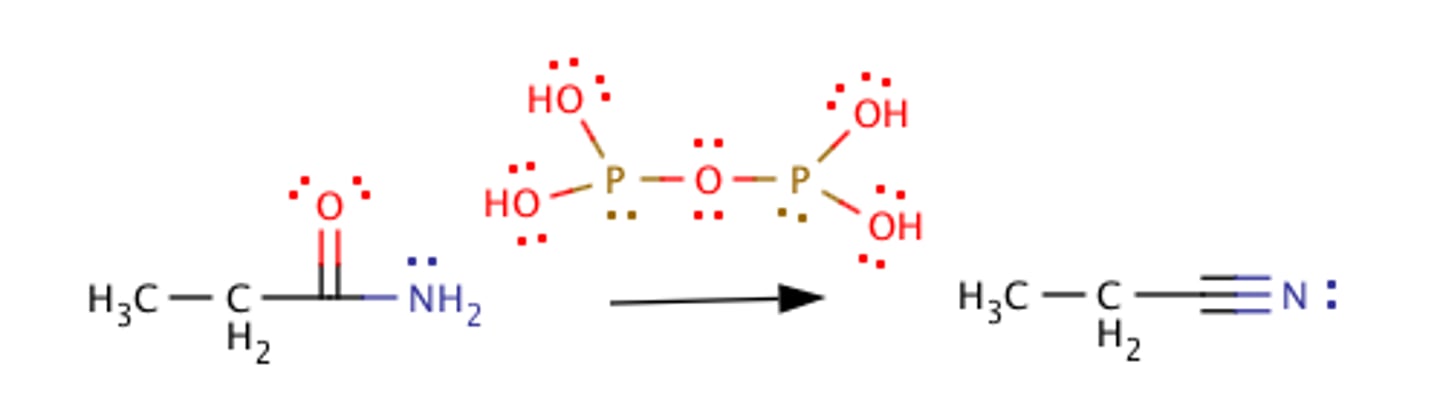 <p>amide to nitrile</p>