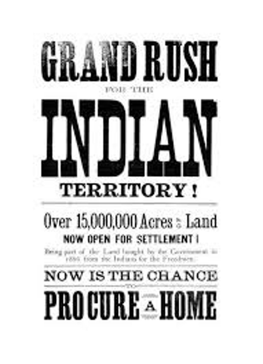 <p>Former Indian territory was opened to white settlement in 1889. Possession was through a land run - whoever could stake their claim first.</p><p>- Some 50,000 settlers competed in the race and it marked the last of the government lands being opened for settlement in the West.</p>