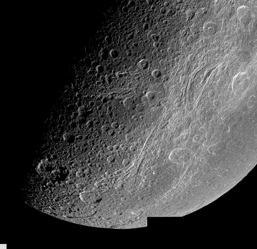 <p><span style="font-family: &quot;Comic Sans MS&quot;;">Imagine that this photograph is our first close-up picture of an extrasolar planet called Incognita in the Alpha Beta system.</span></p><p style="text-align: left;"><span style="font-family: &quot;Comic Sans MS&quot;;">Incognita has a density of about 1.3 g/cm</span><sup>3</sup><span style="font-family: &quot;Comic Sans MS&quot;;">.</span></p><p style="text-align: left;"><span style="font-family: &quot;Comic Sans MS&quot;;">We think that this solar system formed 5.6 billion years ago.</span></p><p style="text-align: left;">Suppose that you had no other information about Incognita. What can you infer about Incognita’s present state and past geologic history from this photo?</p>