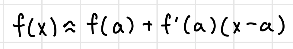 <p>The Linear Approximation Equation is used to estimate the value of a function near a given point by using the tangent line at that point x = a</p><p>(y-ycoord) = slope (x - xcoord)</p>