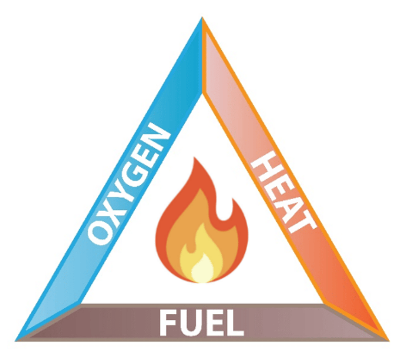 <p>the three elements that a fire needs to ignite: heat, fuel, &amp; an oxidizing agent</p>