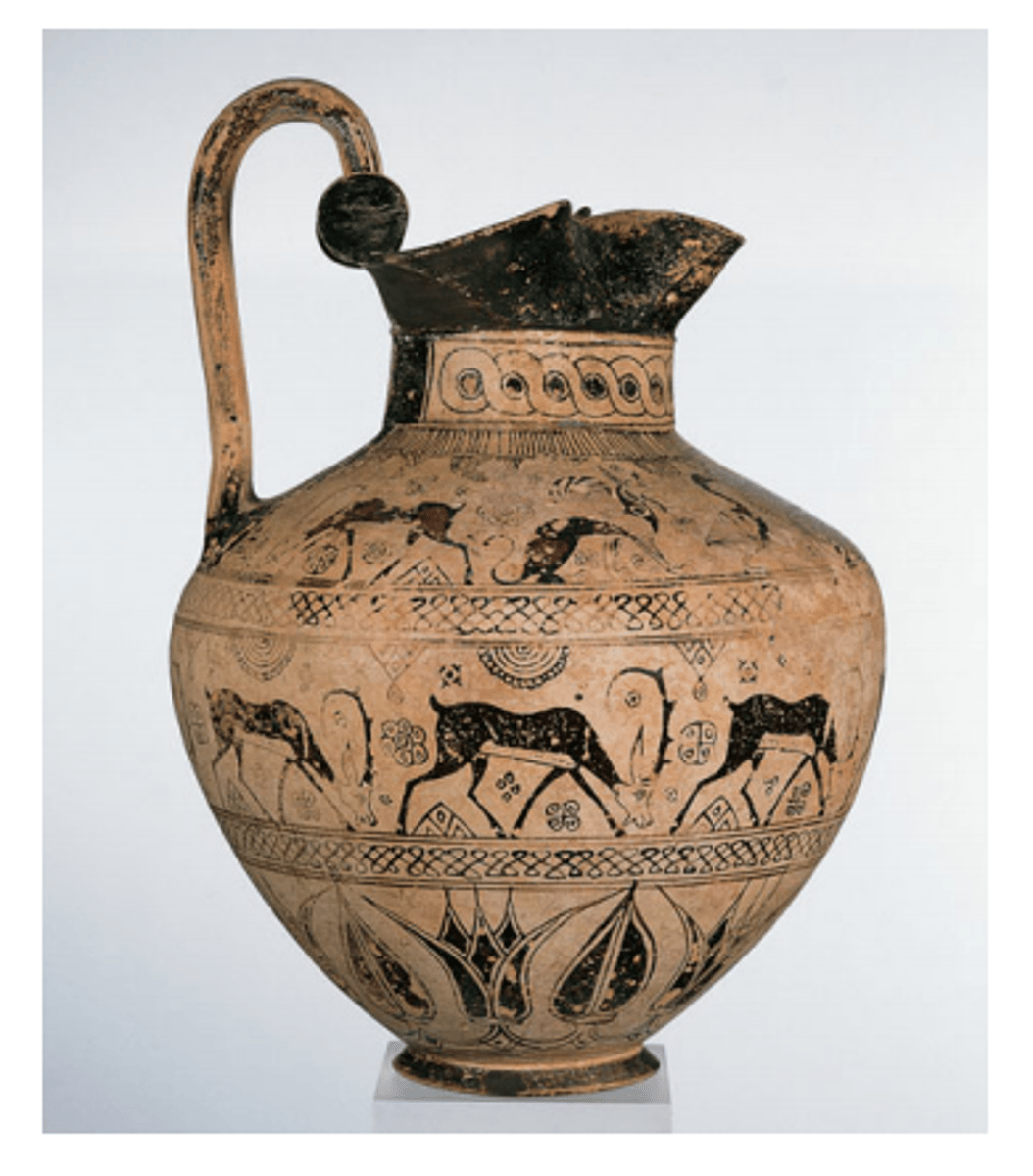 <p>A vessel with no distinct shoulder and usually a handle rising above the lip. Used as a wine jug to serve at gatherings.</p>