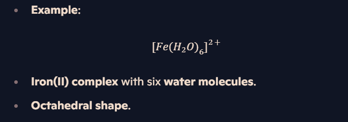 <ul><li><p><strong>Definition</strong>: A <strong>complex ion</strong> consists of a <strong>central metal ion</strong> surrounded by <strong>ligands</strong>.</p></li><li><p><strong>Key Features</strong>:</p><ul><li><p><strong>Ligands form dative covalent bonds</strong>.</p></li><li><p><strong>Overall charge</strong> depends on the <strong>metal ion and ligands</strong>.</p></li></ul></li></ul><p></p>